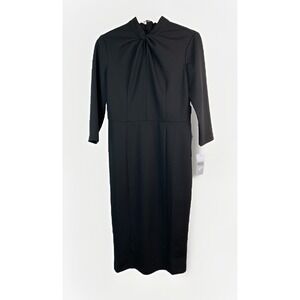 NWT Donna Morgan Women's 8 Black 3/4 Sleeve Twisted Neckline Sheath Dress